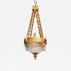 Maitland Smith Maitland Smith Gilt Metal Glass Greek Key Motif Pendant Light 21st C  - 4213912