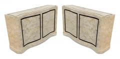 Maitland Smith Maitland Smith Pair Vintage Scroll Front Cabinets Tessellated Stone Brass - 2937166