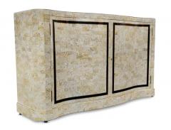 Maitland Smith Maitland Smith Pair Vintage Scroll Front Cabinets Tessellated Stone Brass - 2937250