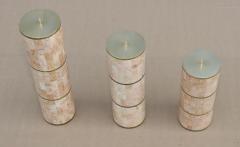 Maitland Smith Maitland Smith Tesselated Stone And Brass Candle Holders 1980s Design - 3633510