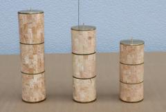 Maitland Smith Maitland Smith Tesselated Stone And Brass Candle Holders 1980s Design - 3633511