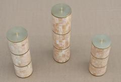 Maitland Smith Maitland Smith Tesselated Stone And Brass Candle Holders 1980s Design - 3633512