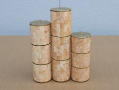 Maitland Smith Maitland Smith Tesselated Stone And Brass Candle Holders 1980s Design - 3633513