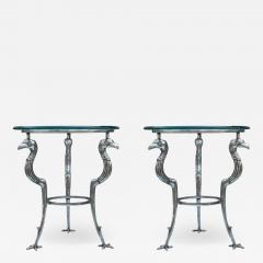 Maitland Smith Matching Pair of Hollywood Regency Glass Steel End Tables by Maitland Smith - 2530282
