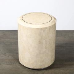 Maitland Smith Mid Century Drum Form Brass Inlay Tessellated Stone Side Table by Maitland Smith - 4489676