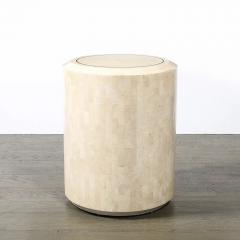Maitland Smith Mid Century Drum Form Brass Inlay Tessellated Stone Side Table by Maitland Smith - 4489677