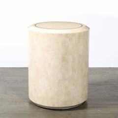 Maitland Smith Mid Century Drum Form Brass Inlay Tessellated Stone Side Table by Maitland Smith - 4489678