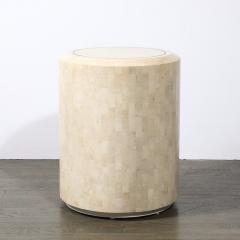 Maitland Smith Mid Century Drum Form Brass Inlay Tessellated Stone Side Table by Maitland Smith - 4489685