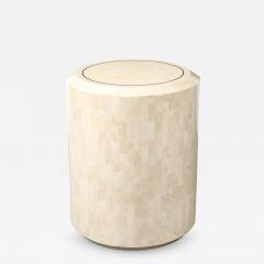 Maitland Smith Mid Century Drum Form Brass Inlay Tessellated Stone Side Table by Maitland Smith - 4491386