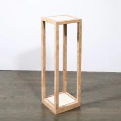 Maitland Smith Mid Century Tessellated Muted Rose Off White Stone Pedestal by Maitland Smith - 4489689