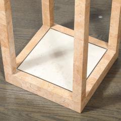 Maitland Smith Mid Century Tessellated Muted Rose Off White Stone Pedestal by Maitland Smith - 4489691