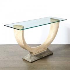 Maitland Smith Mid Century Tessellated Stone Console Table W Brass Inlays by Maitland Smith - 4490083