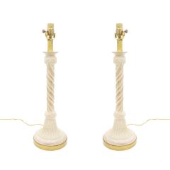 Maitland Smith Pair of Maitland Smith Bleached Wood Spiral Table Lamps - 4729348