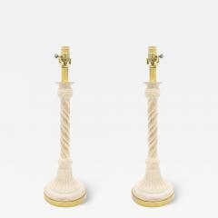 Maitland Smith Pair of Maitland Smith Bleached Wood Spiral Table Lamps - 4729364