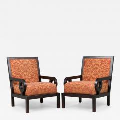 Maitland Smith Pair of Maitland Smith English Dark Walnut Oversized Upholstered Club Armchairs - 4289847