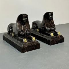 Maitland Smith Pair of Maitland Smith Tessellated Egyptian Seated Sphinxes Entryway - 3259317