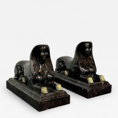 Maitland Smith Pair of Maitland Smith Tessellated Egyptian Seated Sphinxes Entryway - 3280250