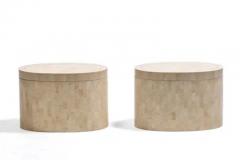 Maitland Smith Rotating Top Maitland Smith Tessellated Travertine Side Tables with Brass Inlay - 4098054