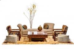 Maitland Smith Rotating Top Maitland Smith Tessellated Travertine Side Tables with Brass Inlay - 4098055