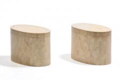 Maitland Smith Rotating Top Maitland Smith Tessellated Travertine Side Tables with Brass Inlay - 4098056