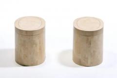 Maitland Smith Rotating Top Maitland Smith Tessellated Travertine Side Tables with Brass Inlay - 4098057
