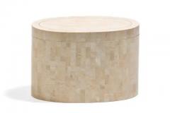 Maitland Smith Rotating Top Maitland Smith Tessellated Travertine Side Tables with Brass Inlay - 4098058