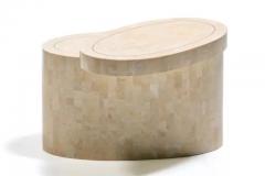 Maitland Smith Rotating Top Maitland Smith Tessellated Travertine Side Tables with Brass Inlay - 4098059