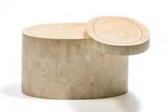 Maitland Smith Rotating Top Maitland Smith Tessellated Travertine Side Tables with Brass Inlay - 4098060