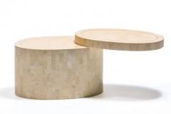Maitland Smith Rotating Top Maitland Smith Tessellated Travertine Side Tables with Brass Inlay - 4098061