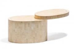Maitland Smith Rotating Top Maitland Smith Tessellated Travertine Side Tables with Brass Inlay - 4098063