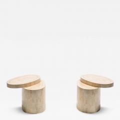 Maitland Smith Rotating Top Maitland Smith Tessellated Travertine Side Tables with Brass Inlay - 4101420