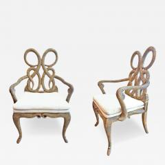 Maitland Smith Vintage Hand carved Wood Arm Chairs - 4698054