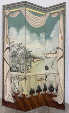 Maitland Smith Vintage Hand painted Trompe Loile Folding Screen Maitland Smith Style - 4228232