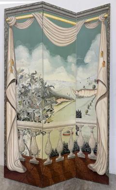 Maitland Smith Vintage Hand painted Trompe Loile Folding Screen Maitland Smith Style - 4228288