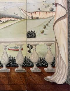 Maitland Smith Vintage Hand painted Trompe Loile Folding Screen Maitland Smith Style - 4228311