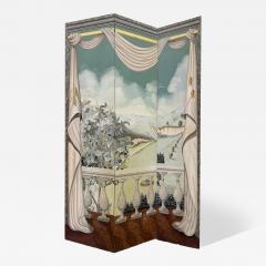 Maitland Smith Vintage Hand painted Trompe Loile Folding Screen Maitland Smith Style - 4230078