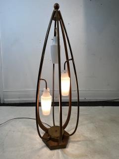Majestic Lamp company EXCEPTIONAL MID CENTURY WOOD BRASS AND GLASS CAGE LAMP - 2903154