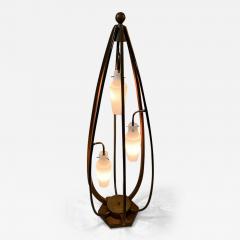 Majestic Lamp company EXCEPTIONAL MID CENTURY WOOD BRASS AND GLASS CAGE LAMP - 2906134