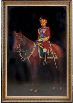 Majestic Maharaja A Monumental Oil Painting of an Indian Maharaja on Horseback - 3803323