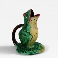Majolica Frog on Lily Pad Jug Pitcher - 3487752