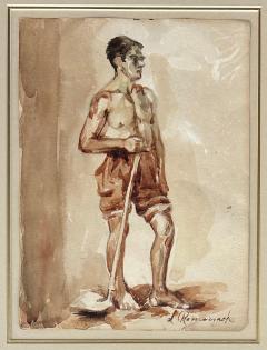 Male Study Water Color Gouache Painting by Leopoldo Roma ach - 4506711