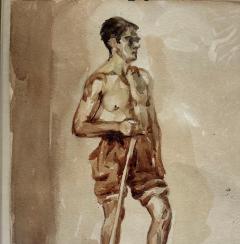 Male Study Water Color Gouache Painting by Leopoldo Roma ach - 4506753