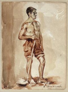 Male Study Water Color Gouache Painting by Leopoldo Roma ach - 4508215