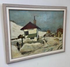 Manes Lichtenberg Winter Landscape in Arlberg Oil on Canvas Painting Signed - 3488871