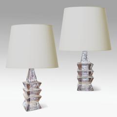 Mantorp Glasbruk Pair of Totemic Textured Crystal Table Lamps by Mantorp Glasbruk - 2275353