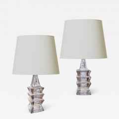 Mantorp Glasbruk Pair of Totemic Textured Crystal Table Lamps by Mantorp Glasbruk - 2278950