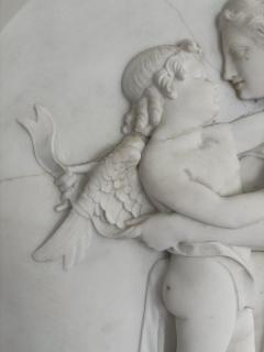 Marble Bas Relief Roundel of Venus Binding Cupid s Wings Signed I STRACK  - 4756498