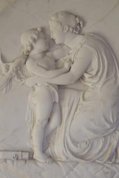 Marble Bas Relief Roundel of Venus Binding Cupid s Wings Signed I STRACK  - 4756499