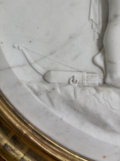 Marble Bas Relief Roundel of Venus Binding Cupid s Wings Signed I STRACK  - 4756500