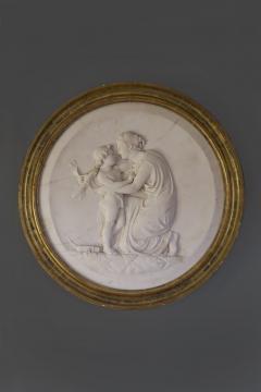 Marble Bas Relief Roundel of Venus Binding Cupid s Wings Signed I STRACK  - 4756503